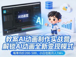 教案AI动画制作实战营，解锁AI动画全新变现模式，每单均价200-500，小白也能月入1W+-项目联盟
