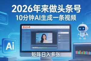 2026年来做头条号，10分钟AI生成一条视频，矩阵日入多张-项目联盟