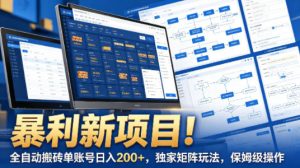 暴利新项目！全自动搬砖单账号日入200+，独家矩阵玩法，保姆级操作【揭秘】-项目联盟