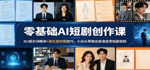 零基础AI短剧创作课：MJ提示词精讲+图生图控图技巧，小白从零做出高清连贯短剧视频-项目联盟
