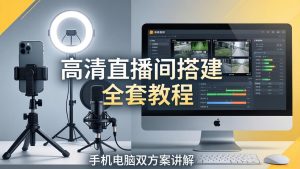 高清直播间搭建全套教程，手机电脑双方案讲解，设备选型调试多机位实操教学-项目联盟