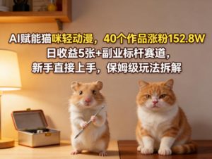 AI赋能猫咪轻动漫，40个作品涨粉152.8W，日收益5张+副业标杆赛道，新手直接上手，保姆级玩法拆解-项目联盟