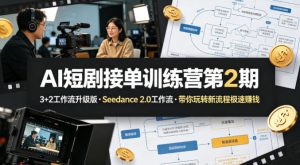 AI短剧接单训练营第2期，3+2工作流升级版，Seedance 2.0工作流，带你玩转新流程极速賺钱-项目联盟