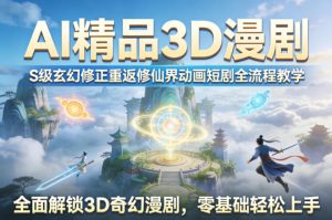 AI精品3D漫剧S级玄幻修正重返修仙界动画短剧全流程教学，全面解锁3D奇幻漫剧，零基础轻松上手-项目联盟