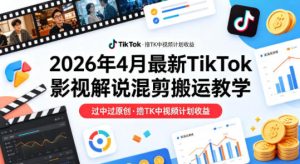 26年4月最新TikTok影视解说混剪搬运教学，过中过原创，撸TK中视频计划收益-项目联盟