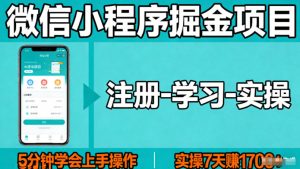 微信小程序掘金项目，项目很简单，5分钟就能学会上手操作，实操7天賺了1700+【揭秘】-项目联盟