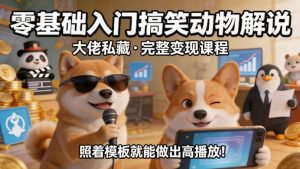 零基础入门搞笑动物解说，大佬私藏完整变现课程，照着模板就能做出高播放-项目联盟