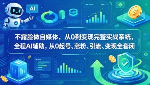 不露脸做自媒体，从0到变现完整实战系统，全程AI辅助，从0起号、涨粉、引流、变现全套闭环-项目联盟