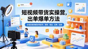 短视频带货实操营，出单爆单方法，全程实操讲解如何起号、涨粉、选品、出单、投放-项目联盟