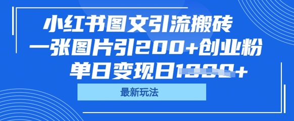 小红书图文引流搬砖,一张图片引200+创业粉,单日变现日数张-项目联盟