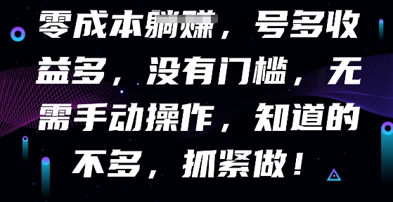 零成本全自动,号多收益多,没有门槛,无需手动-项目联盟