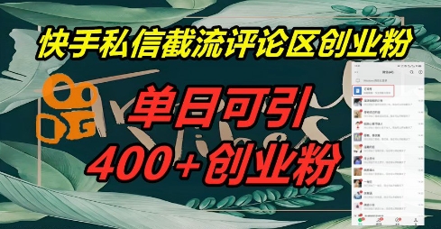 快手私信截流创业粉，一天引流400+-项目联盟