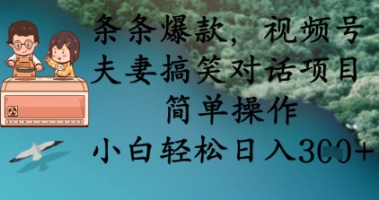 条条爆款，视频号夫妻搞笑对话项目，简单操作，小白轻松日入3张+-项目联盟