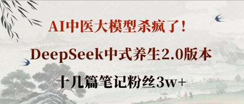 AI中医大模型杀疯了！DeepSeek中式养生2.0版本，十几篇笔记粉丝3w+-项目联盟