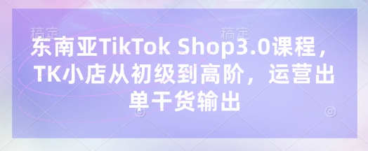东南亚TikTok Shop3.0课程，TK小店​从初级到高阶，运营出单干货输出-项目联盟