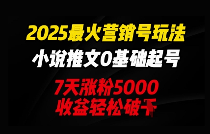 2025最火营销号玩法：小说推文0基础起号，7天涨粉5000，收益轻松破k-项目联盟
